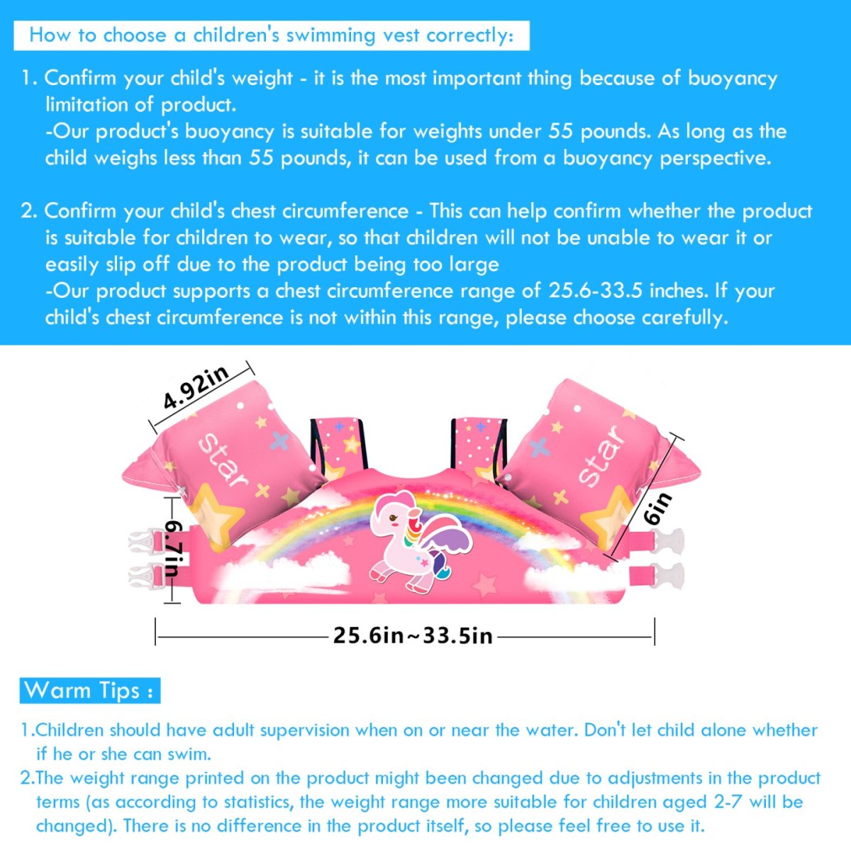 Kids Swim Vest – Rainbow Horse - Image 3