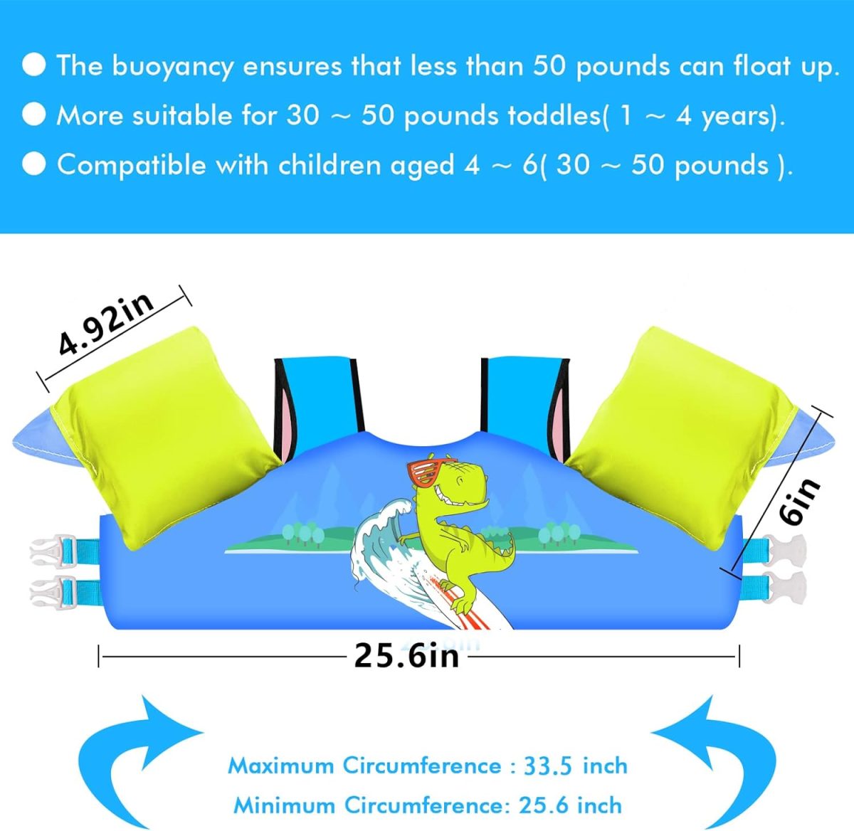 Kids Swim Vest - Surf Dinosaur - Image 2