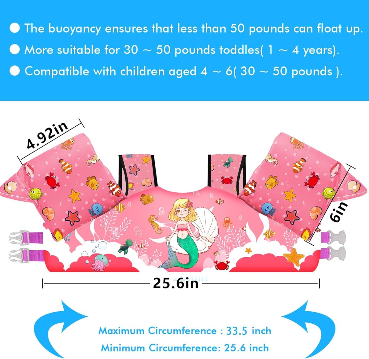 Kids Swim Vest - Mermaid and Shell - Image 2