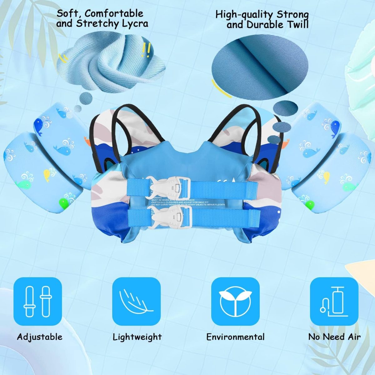 Kids Swim Vest – Blue Whale - Image 3