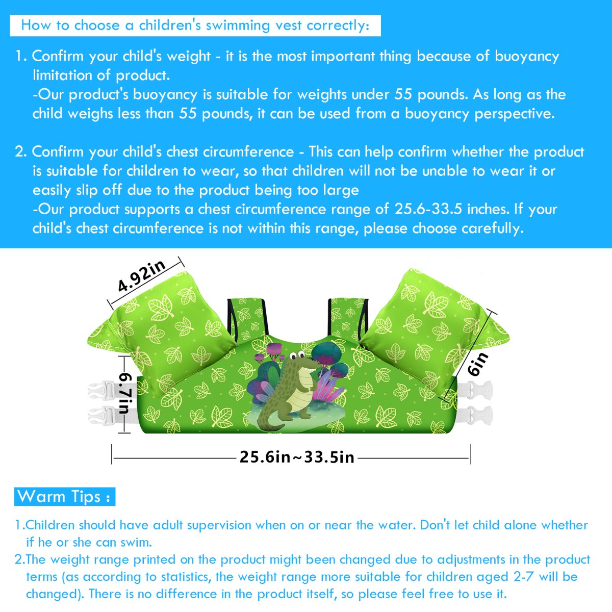 Kids Swim Vest - Crocodile - Image 2