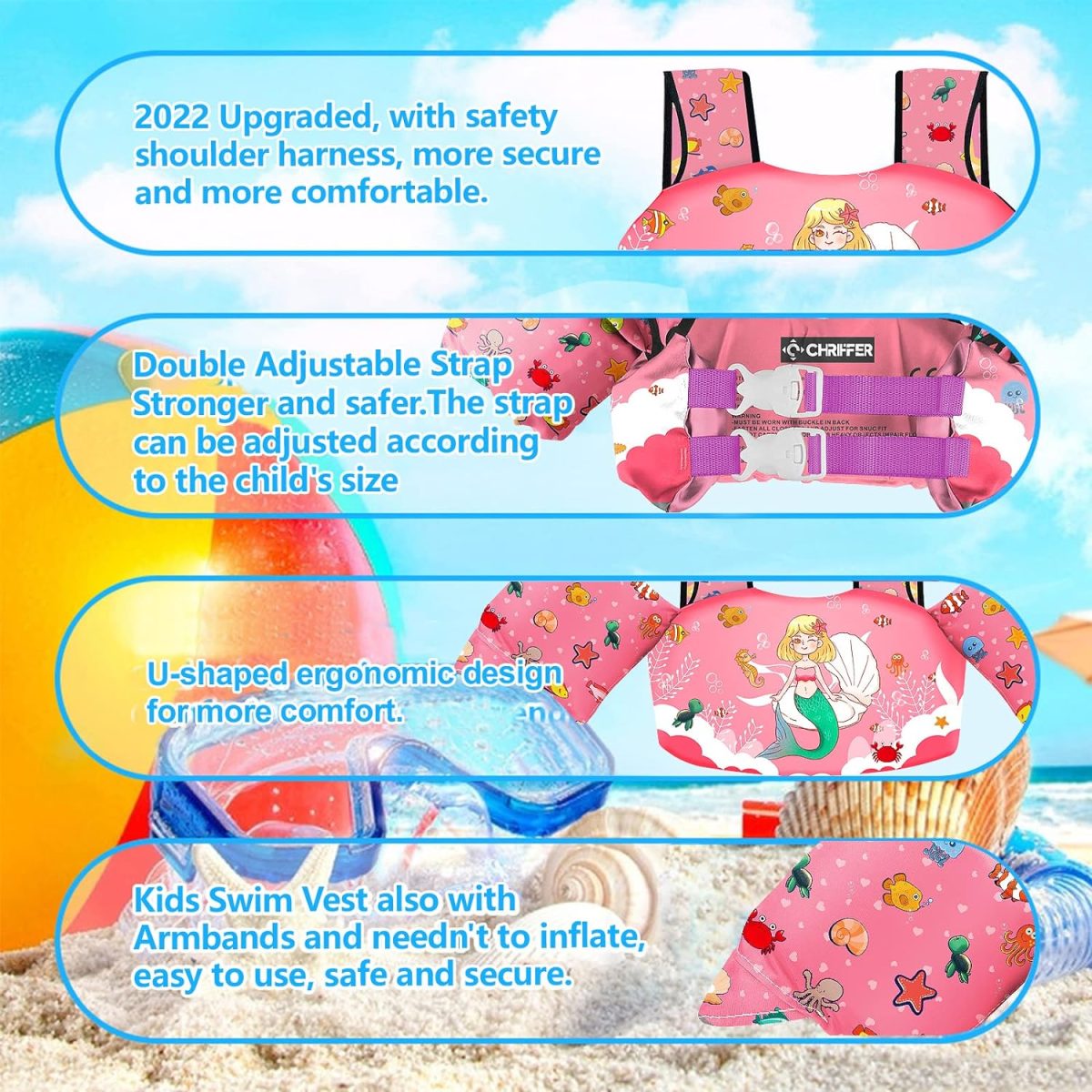 Kids Swim Vest - Mermaid and Shell - Image 5