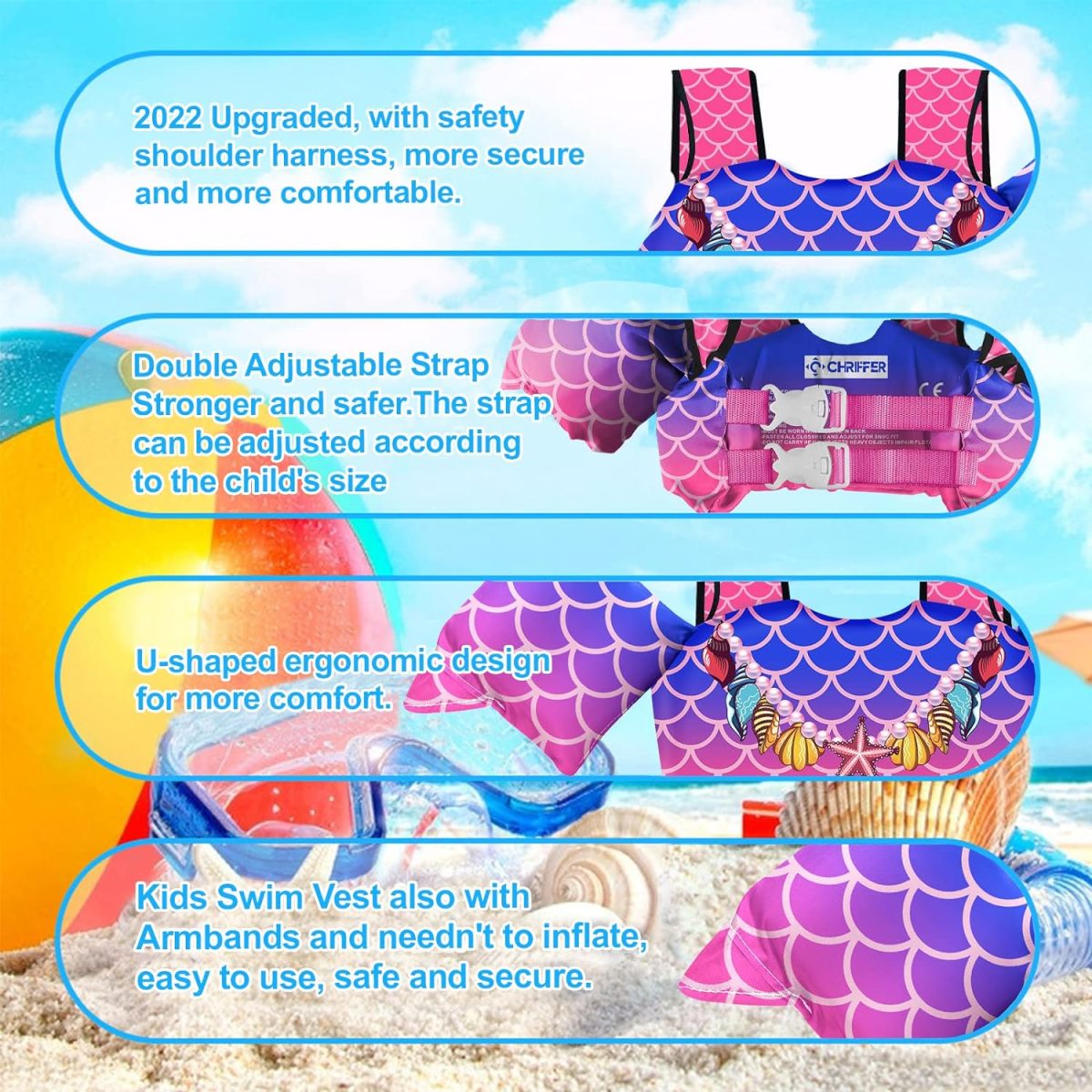 Kids Swim Vest - Ocean Necklace - Image 5