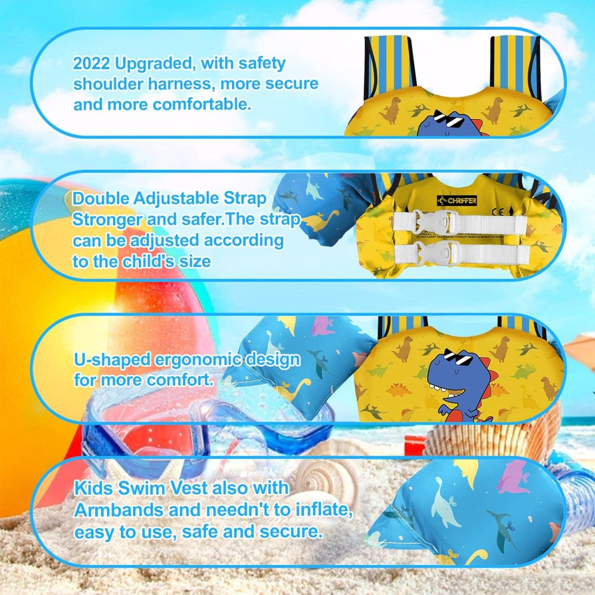 Kids Swim Vest - Cute Dinosaur - Image 5