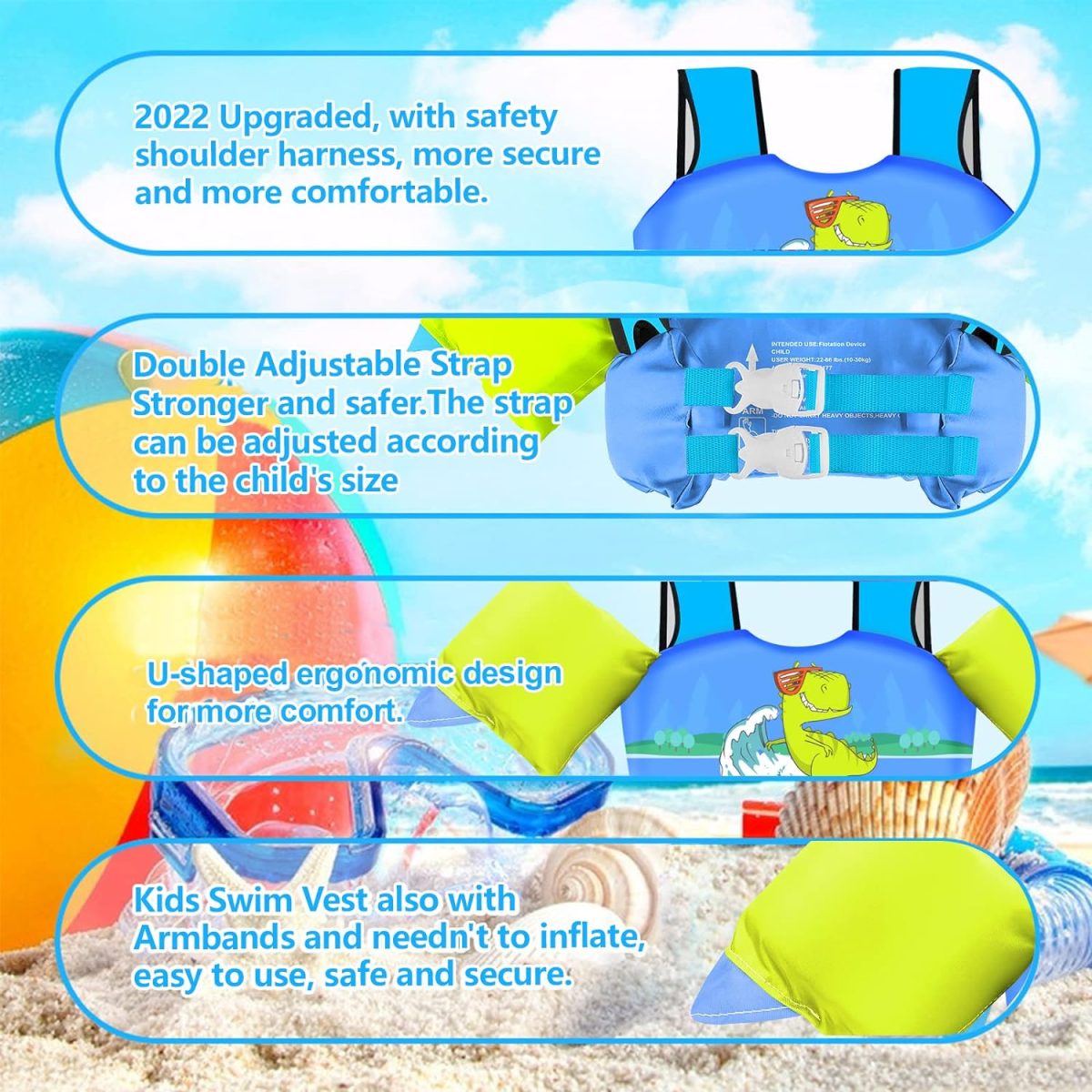 Kids Swim Vest - Surf Dinosaur - Image 5