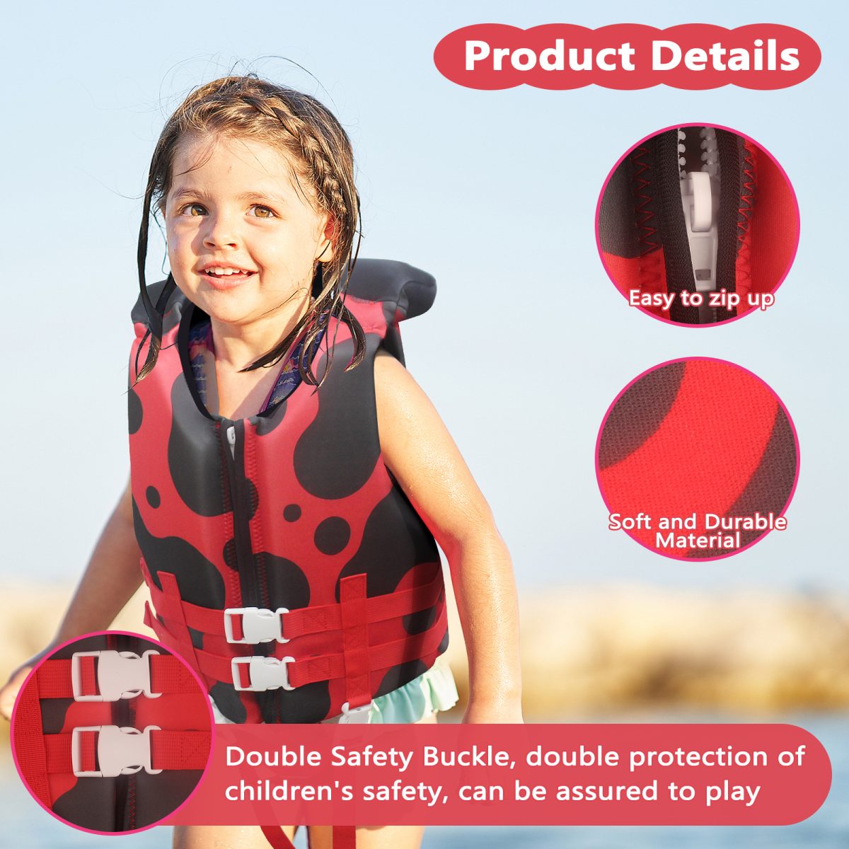 Kids Life Jacket - Polka Red - Image 2