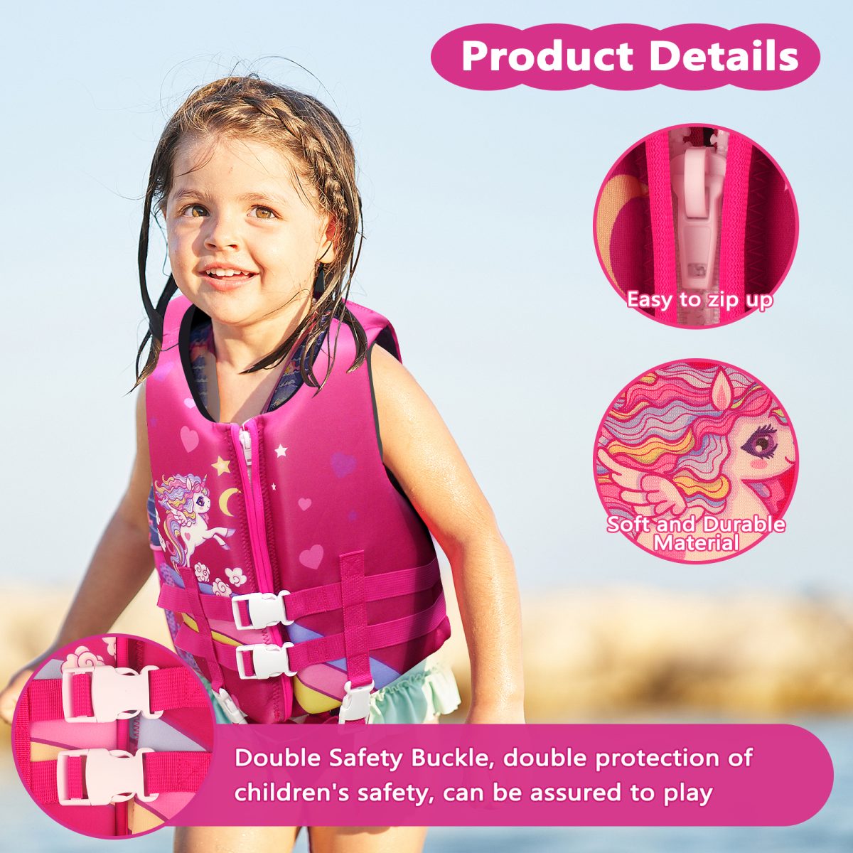 Kids Life Jacket - Rainbow Horse - Image 2