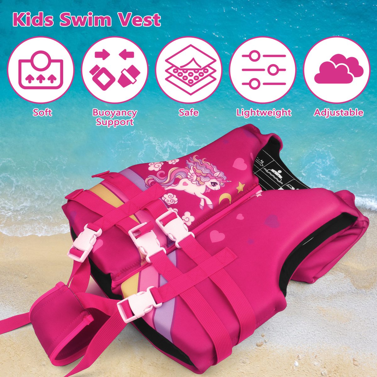 Kids Life Jacket - Rainbow Horse - Image 4