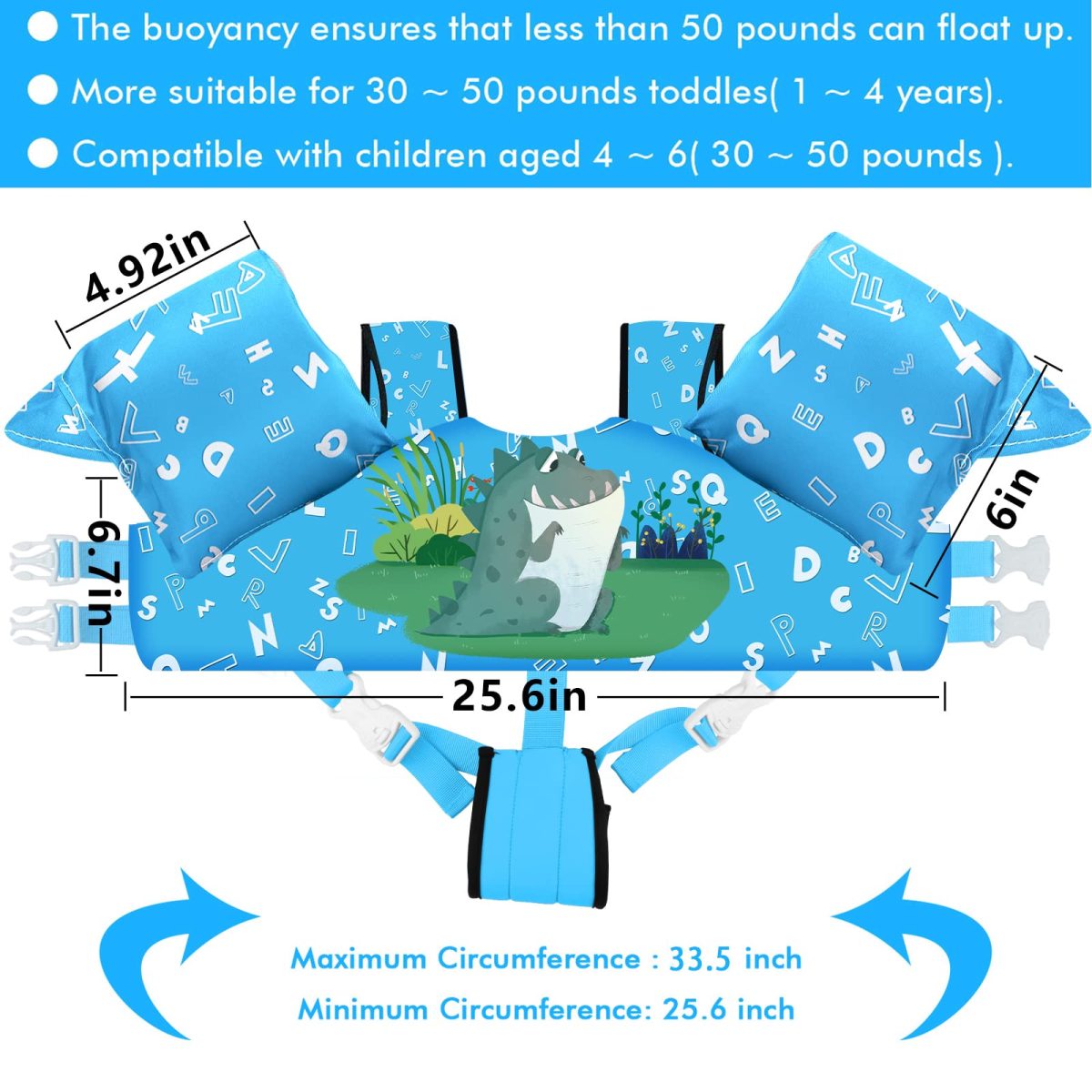 Kids Swim Vest with Crotch Strap - Cartoon Crocodile - Image 3