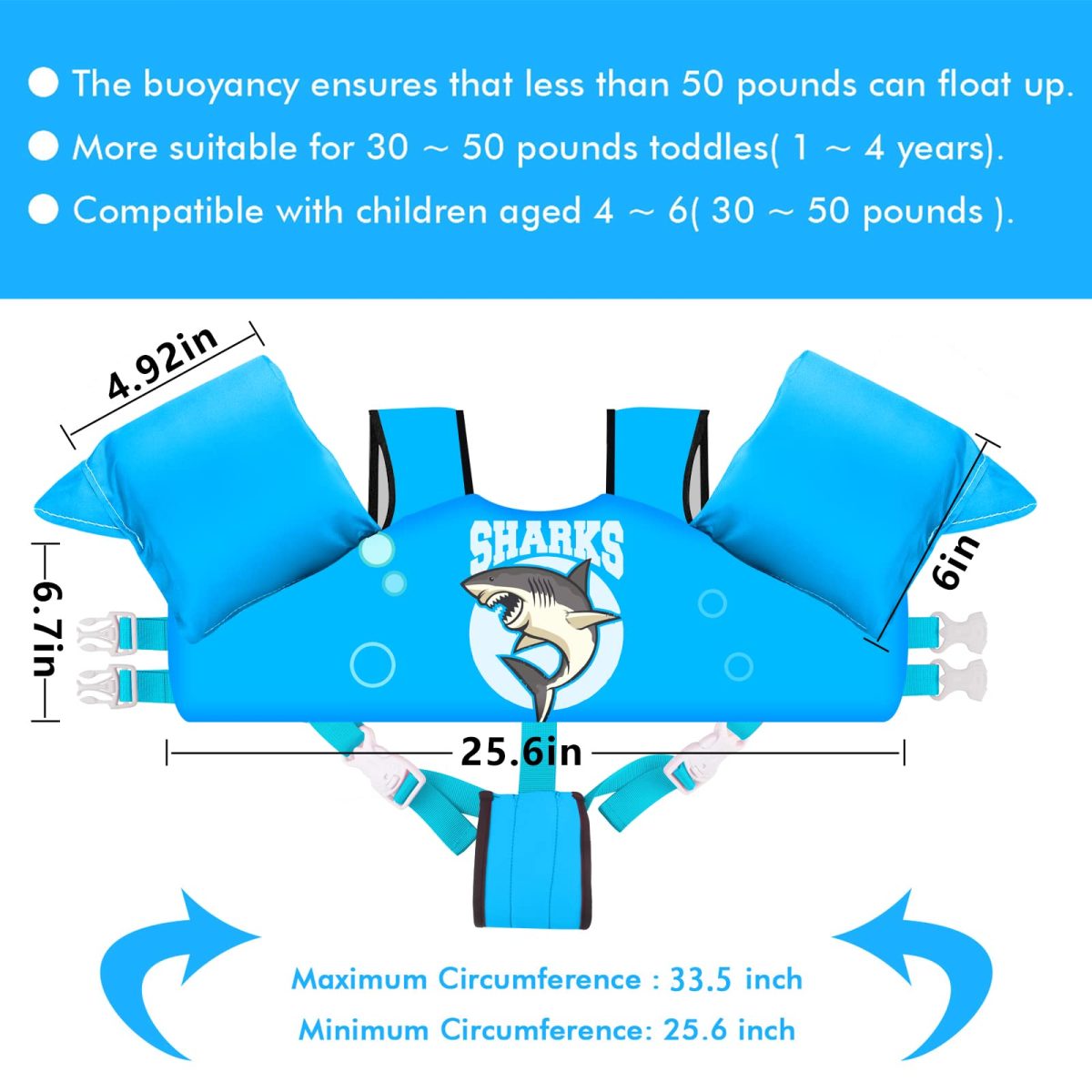 Kids Swim Vest with Crotch Strap - Shark - Image 4