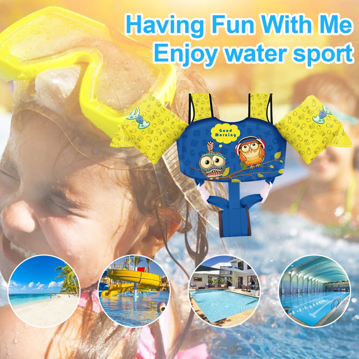 Kids Swim Vest with Crotch Strap - Owl - Image 5