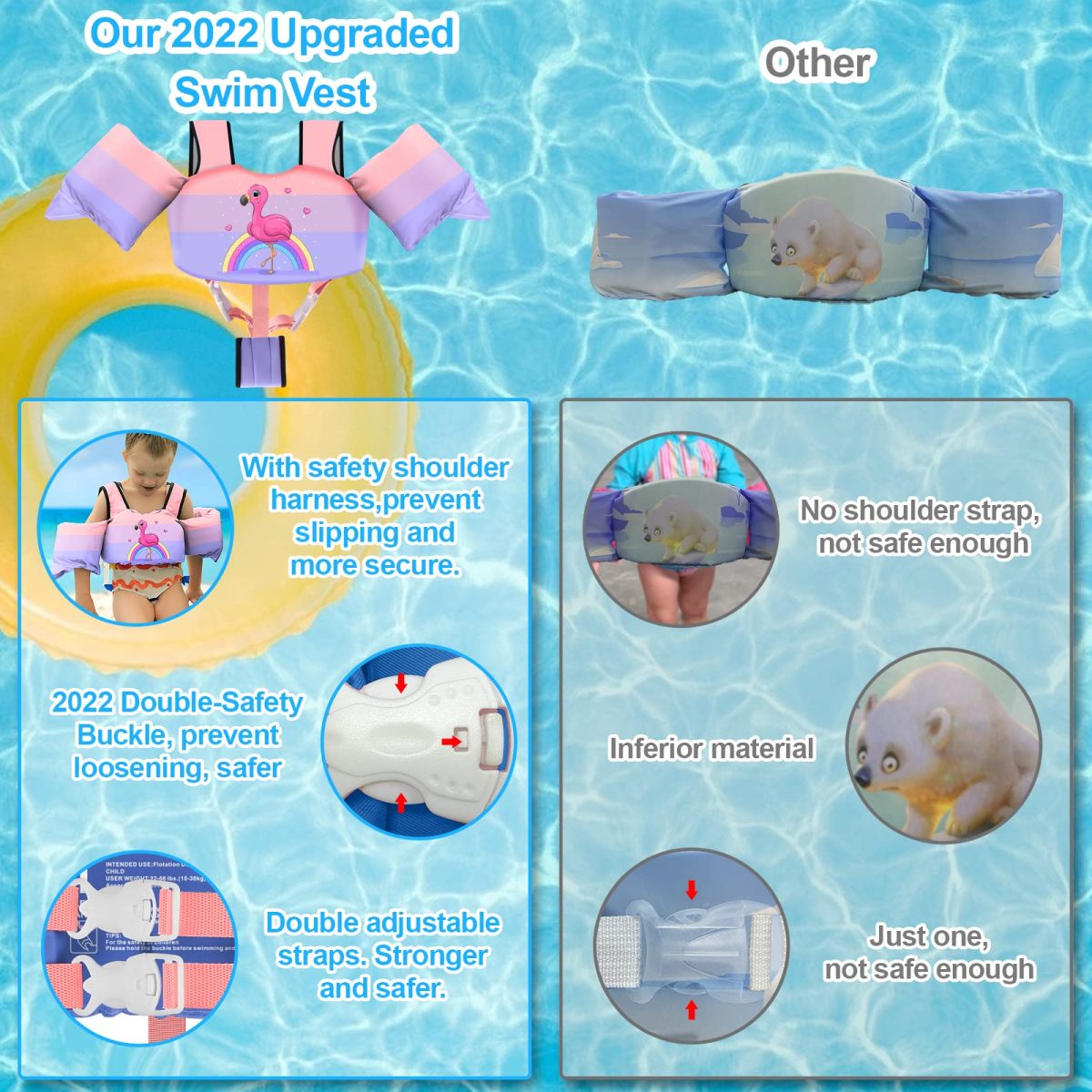 Kids Swim Vest with Crotch Strap - Flamingo - Image 6