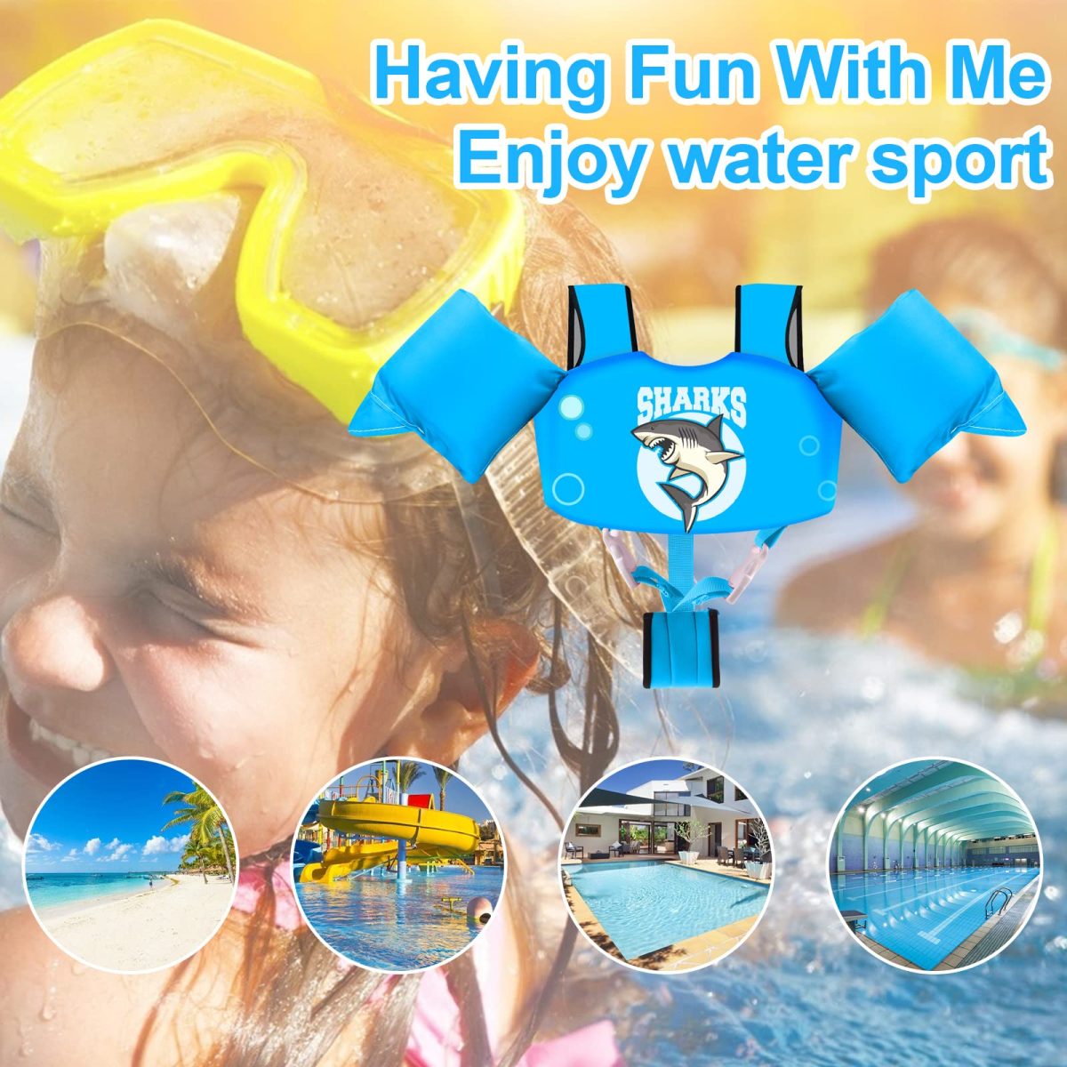 Kids Swim Vest with Crotch Strap - Shark - Image 6