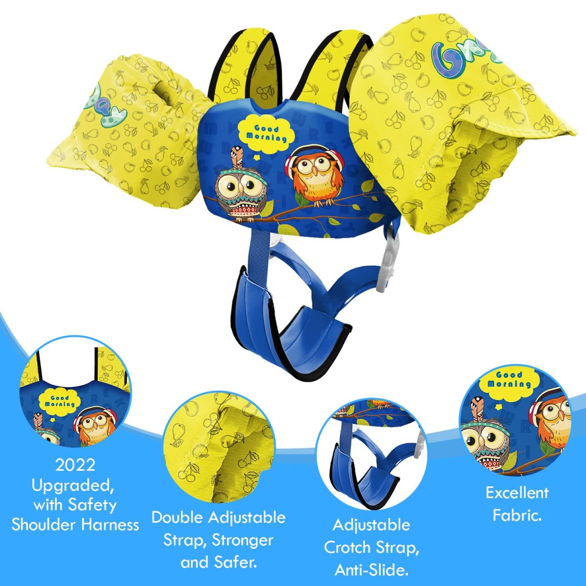 Kids Swim Vest with Crotch Strap - Owl - Image 6