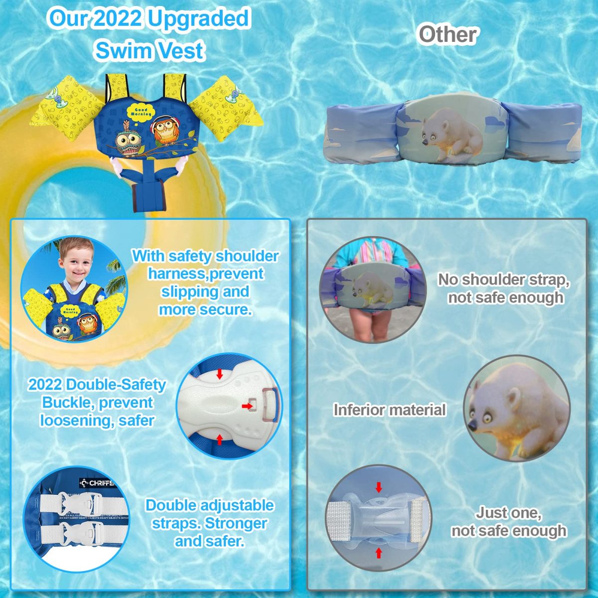 Kids Swim Vest with Crotch Strap - Owl - Image 7