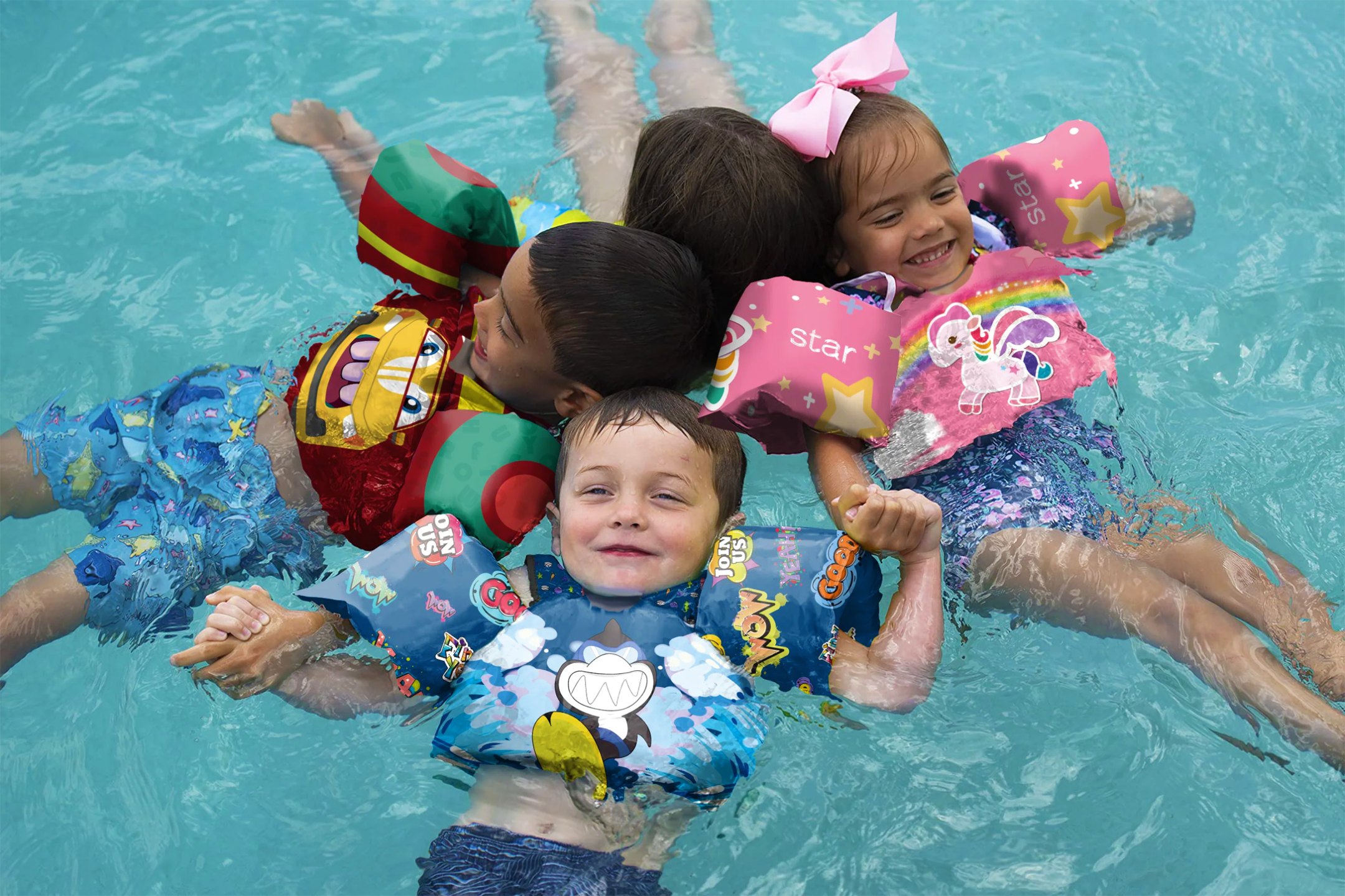 Kids enjoying swim vests