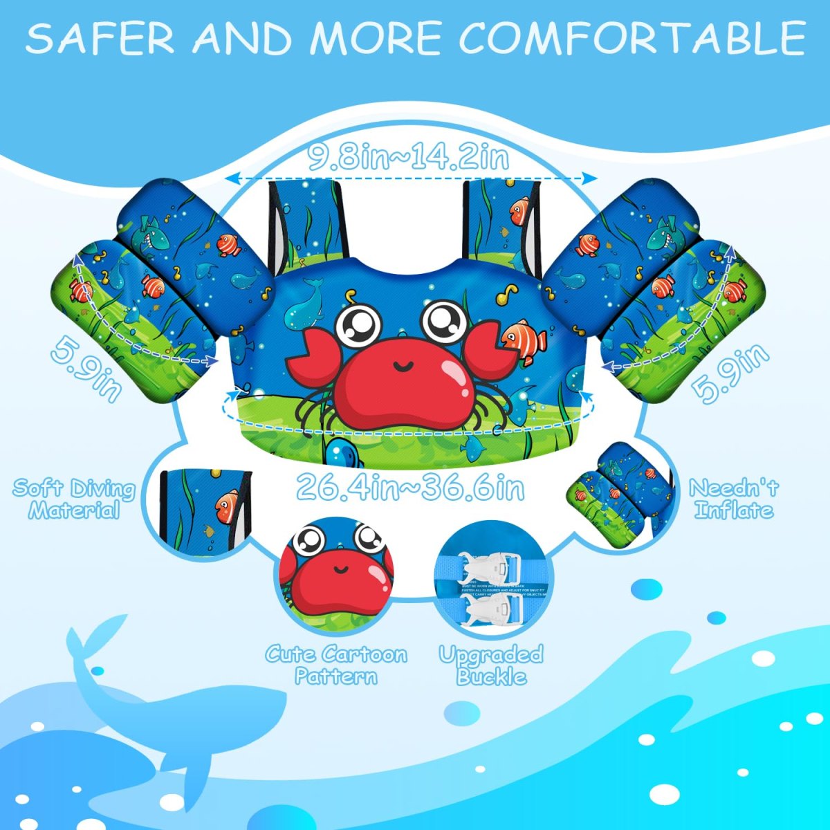 Kids Swim Vest - Cute Crab - Image 2