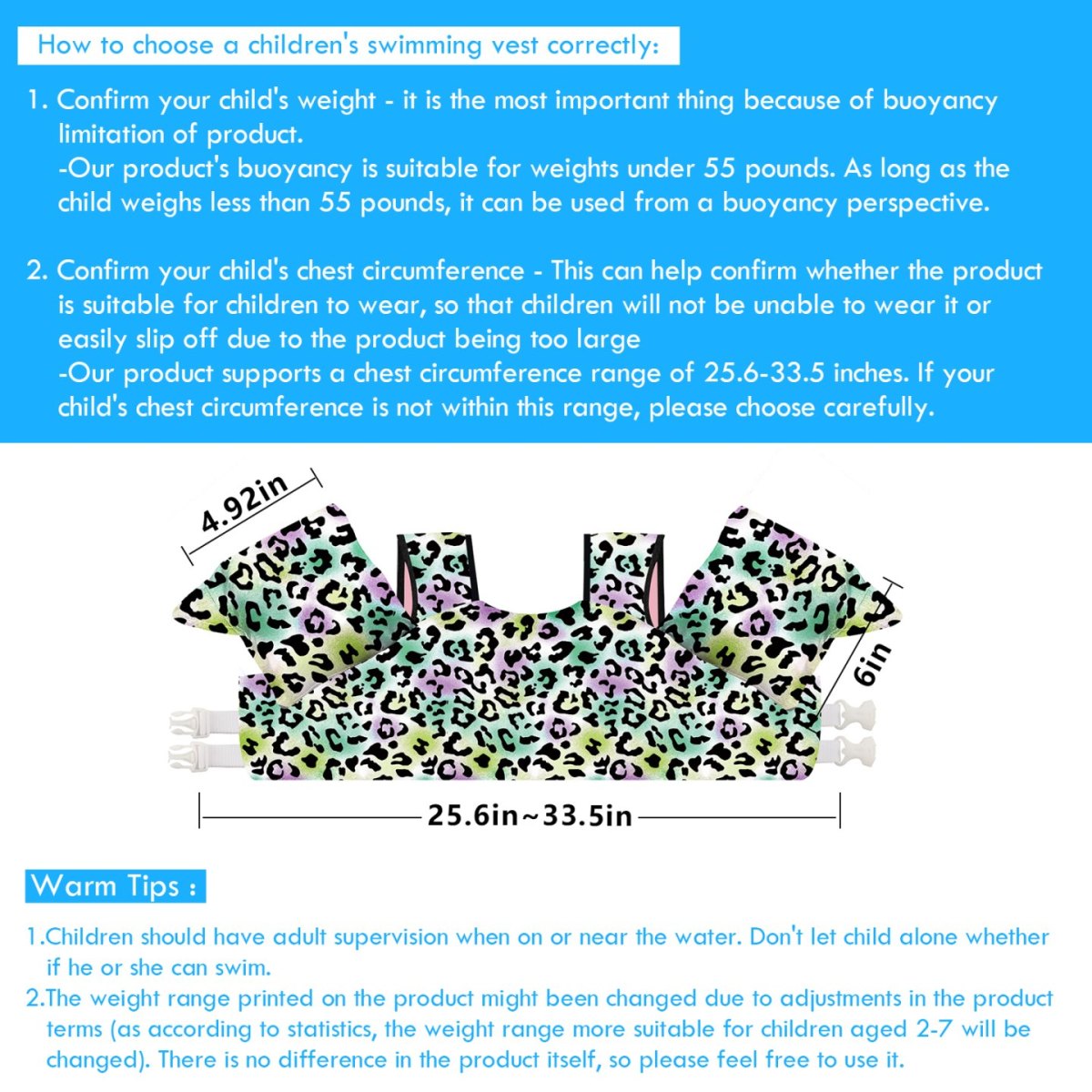 Kids Swim Vest - Leopard Print - Image 2