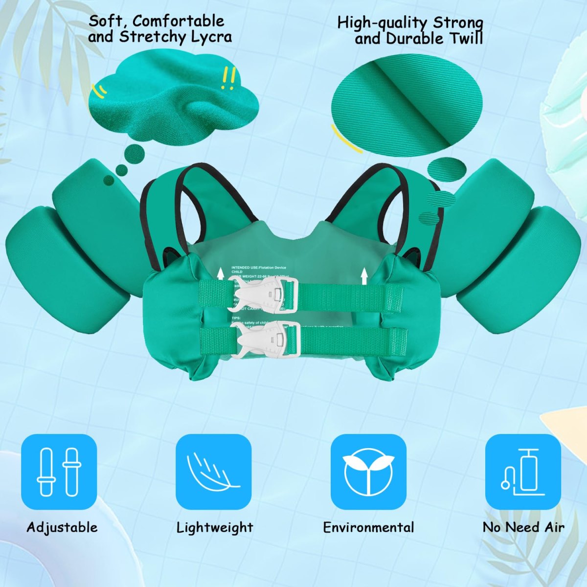Kids Swim Vest - Green Dinosaur - Image 3