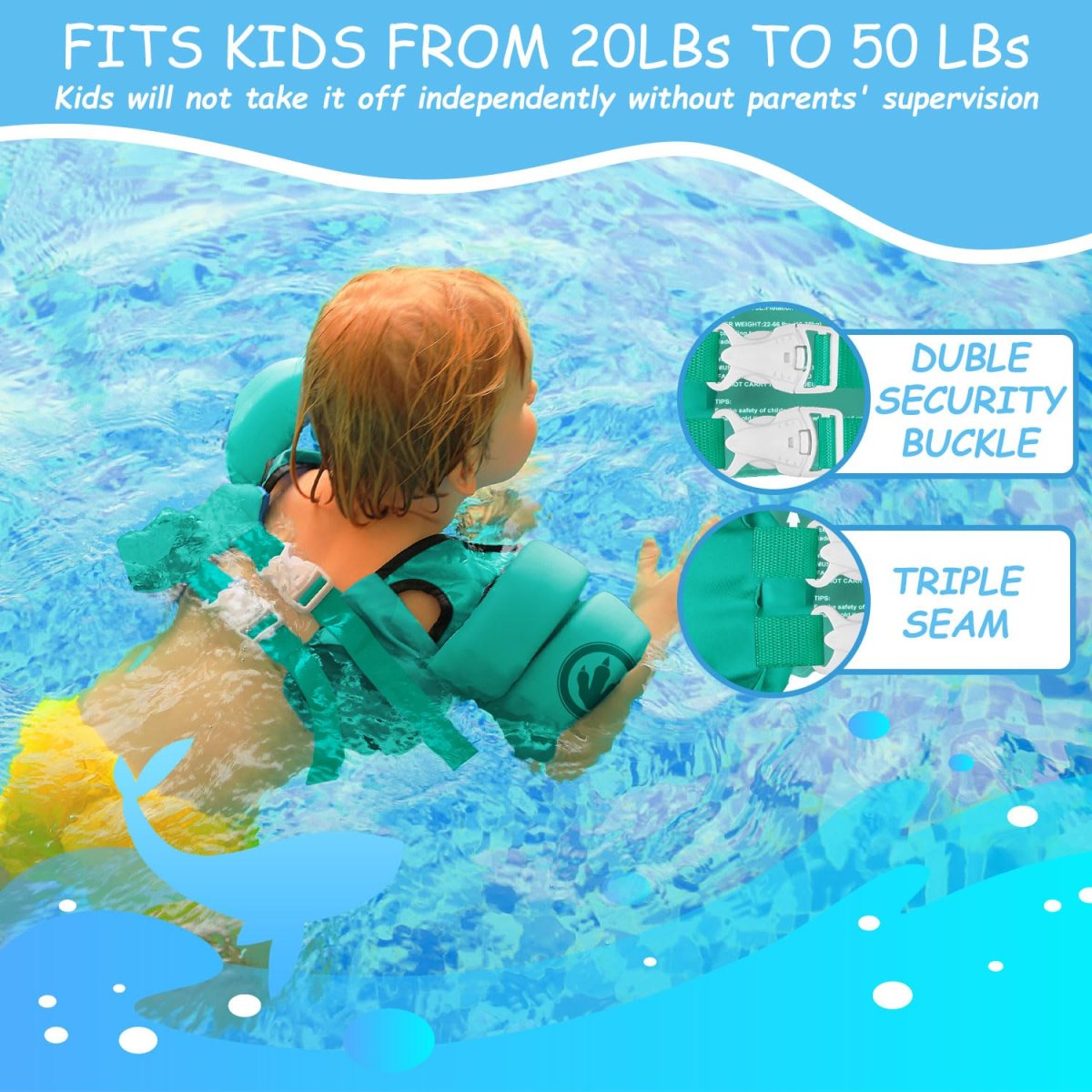 Kids Swim Vest - Green Dinosaur - Image 4