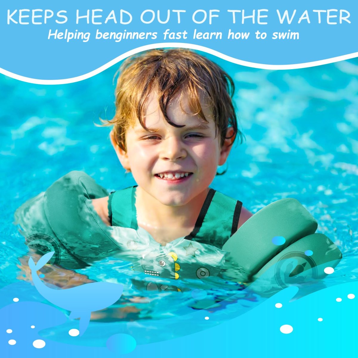 Kids Swim Vest - Green Dinosaur - Image 5