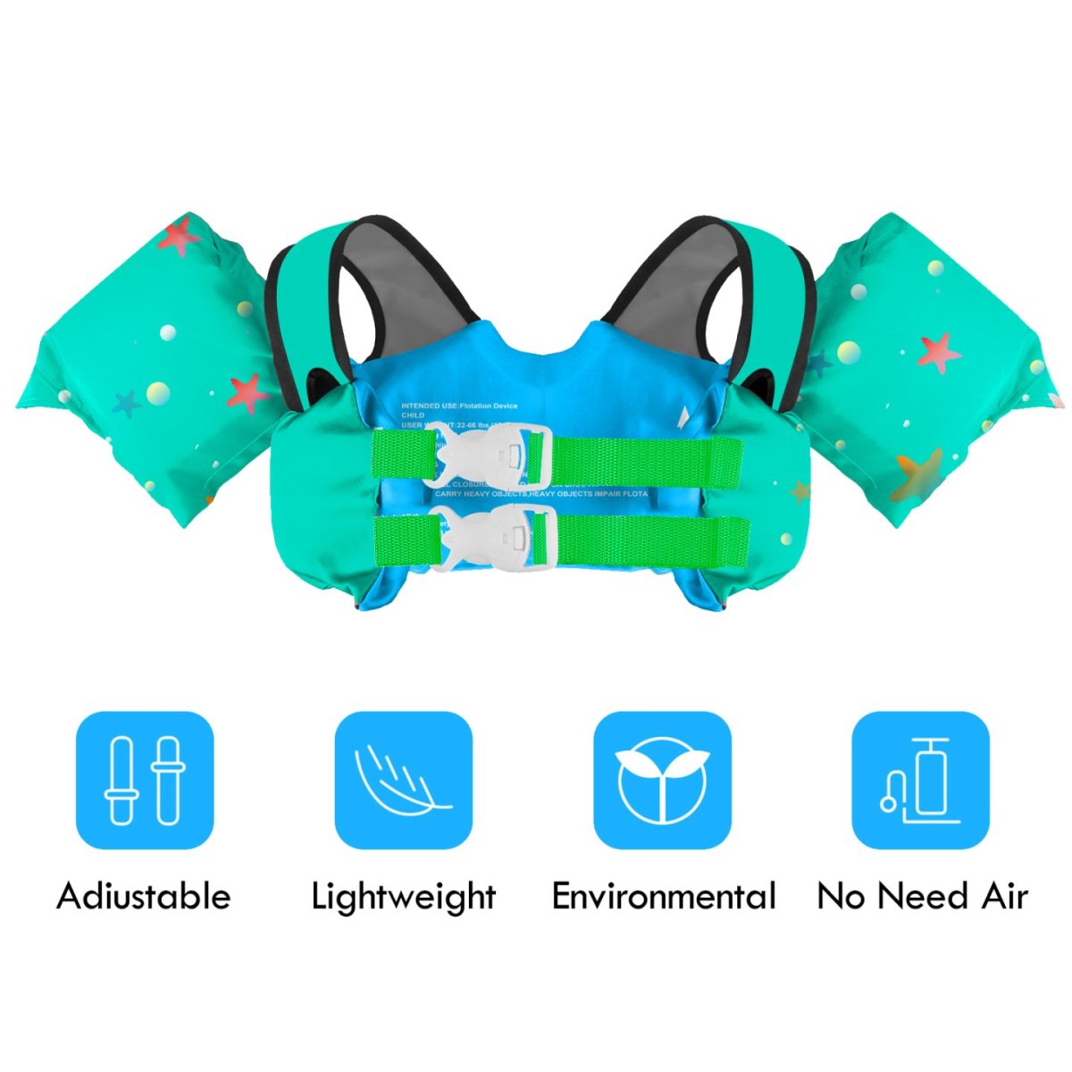 Kids Swim Vest - Green Jellyfish - Image 3