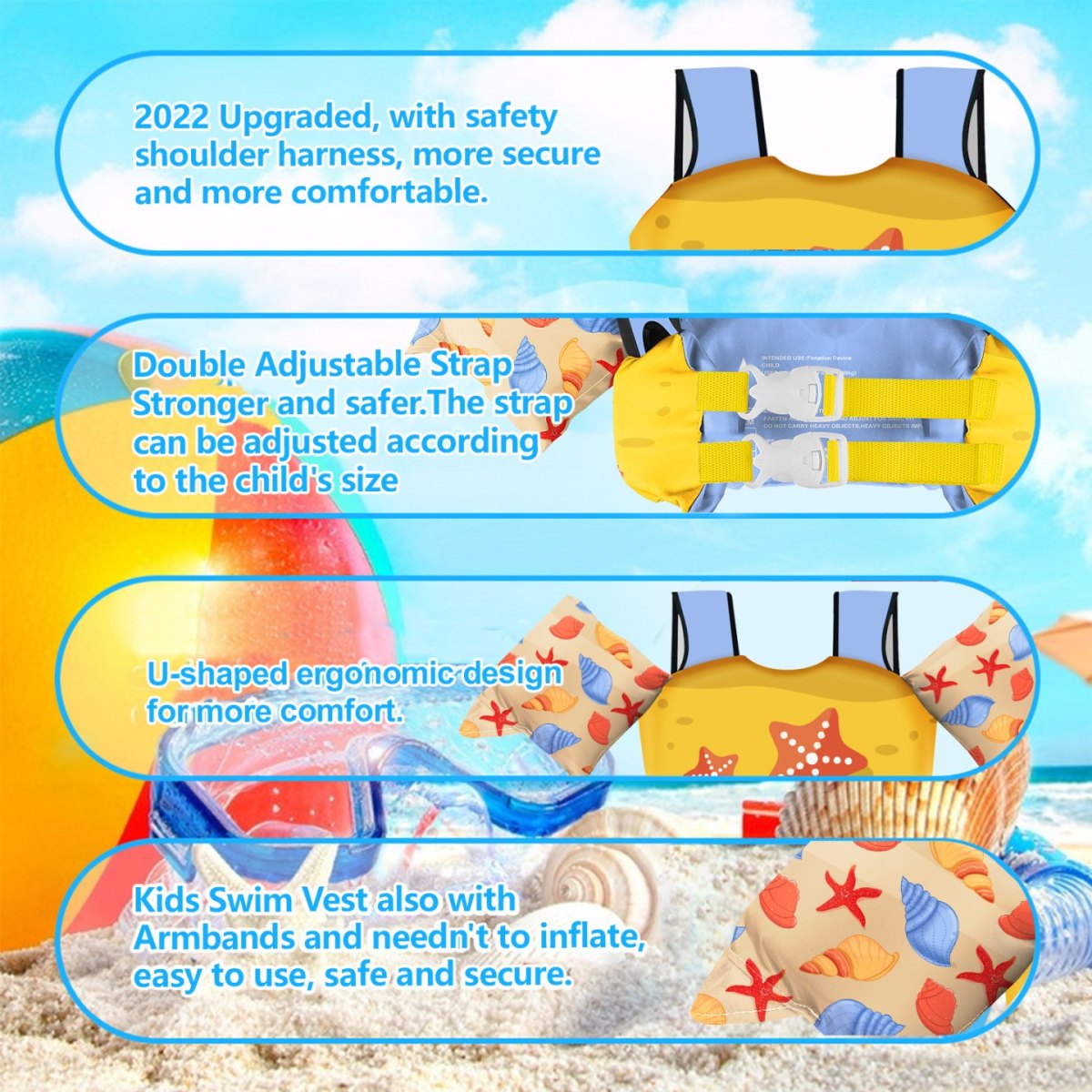 Kids Swim Vest - Orange Starfish - Image 5