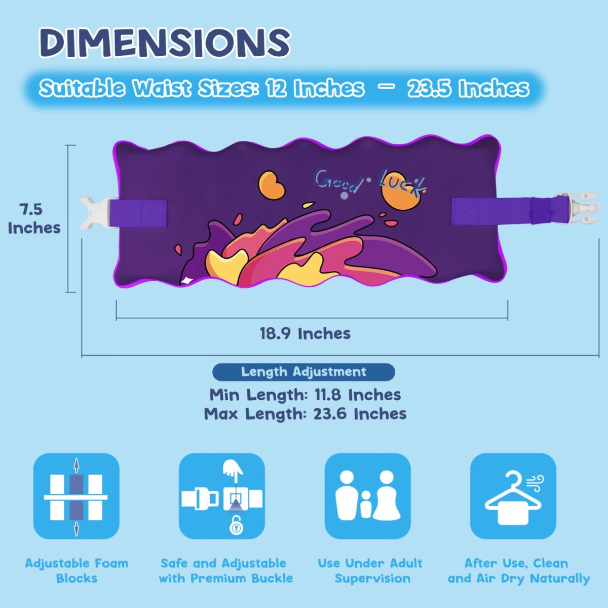 Kids swim belt with cosmic splash pattern