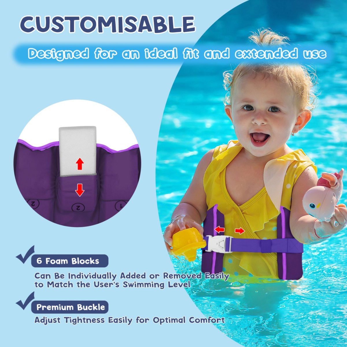 Kids swim belt with cosmic splash pattern