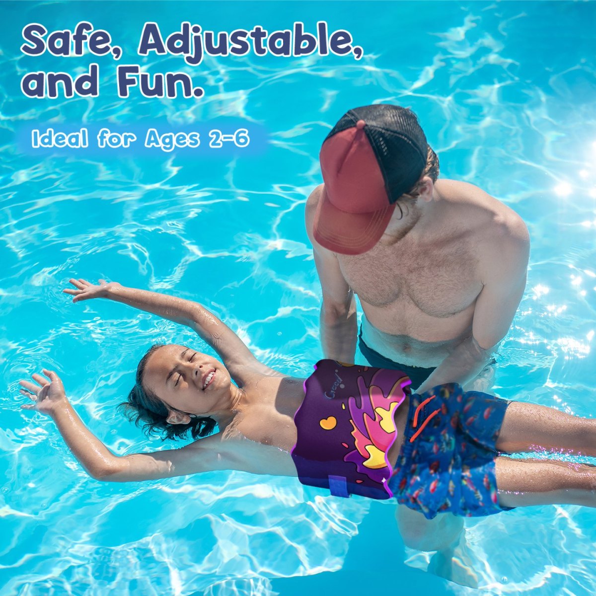 Kids swim belt with cosmic splash pattern