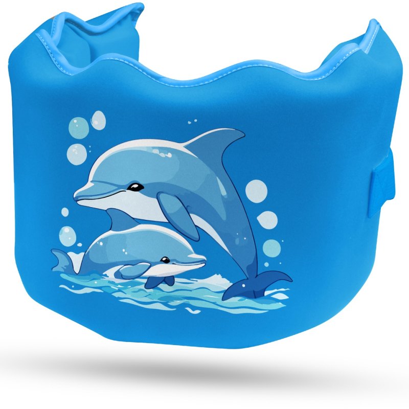 Kids swim belt blue with dolphin pattern