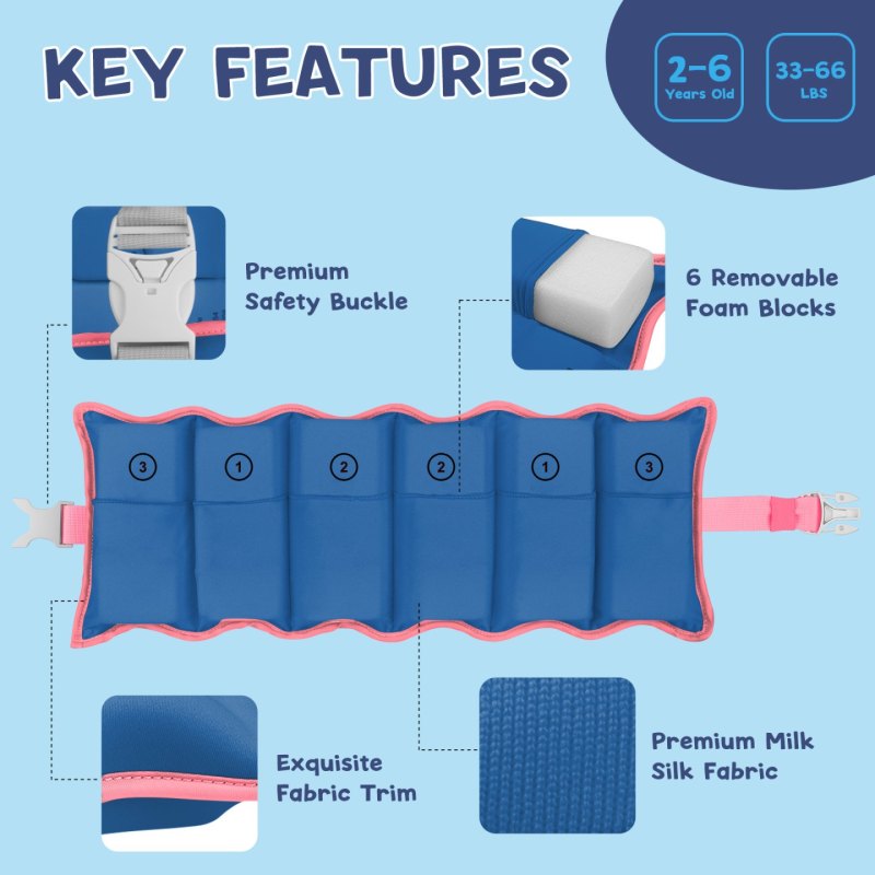 Kids swim belt blue with shark pattern