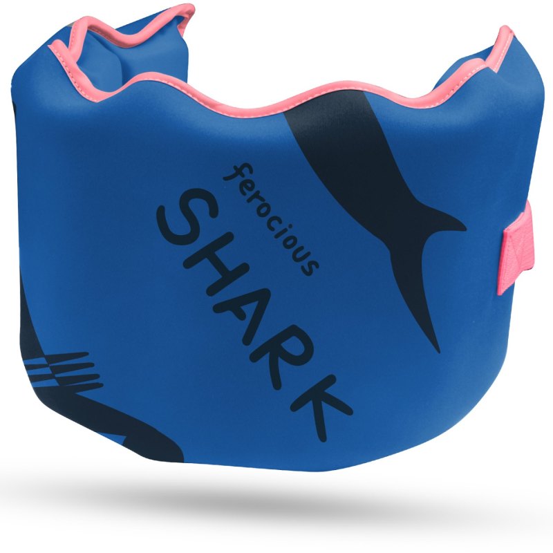 Kids swim belt blue with ferocious shark pattern