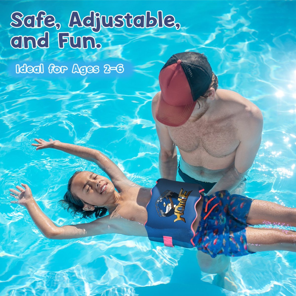 Kids swim belt blue with shark pattern
