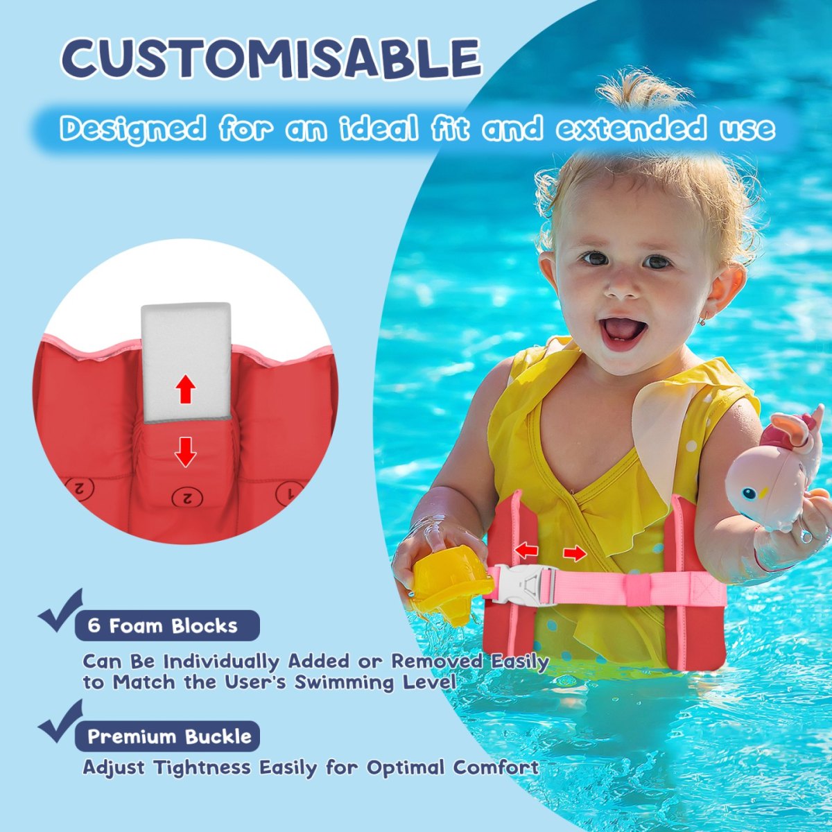 Kids swim belt pink with heart pattern