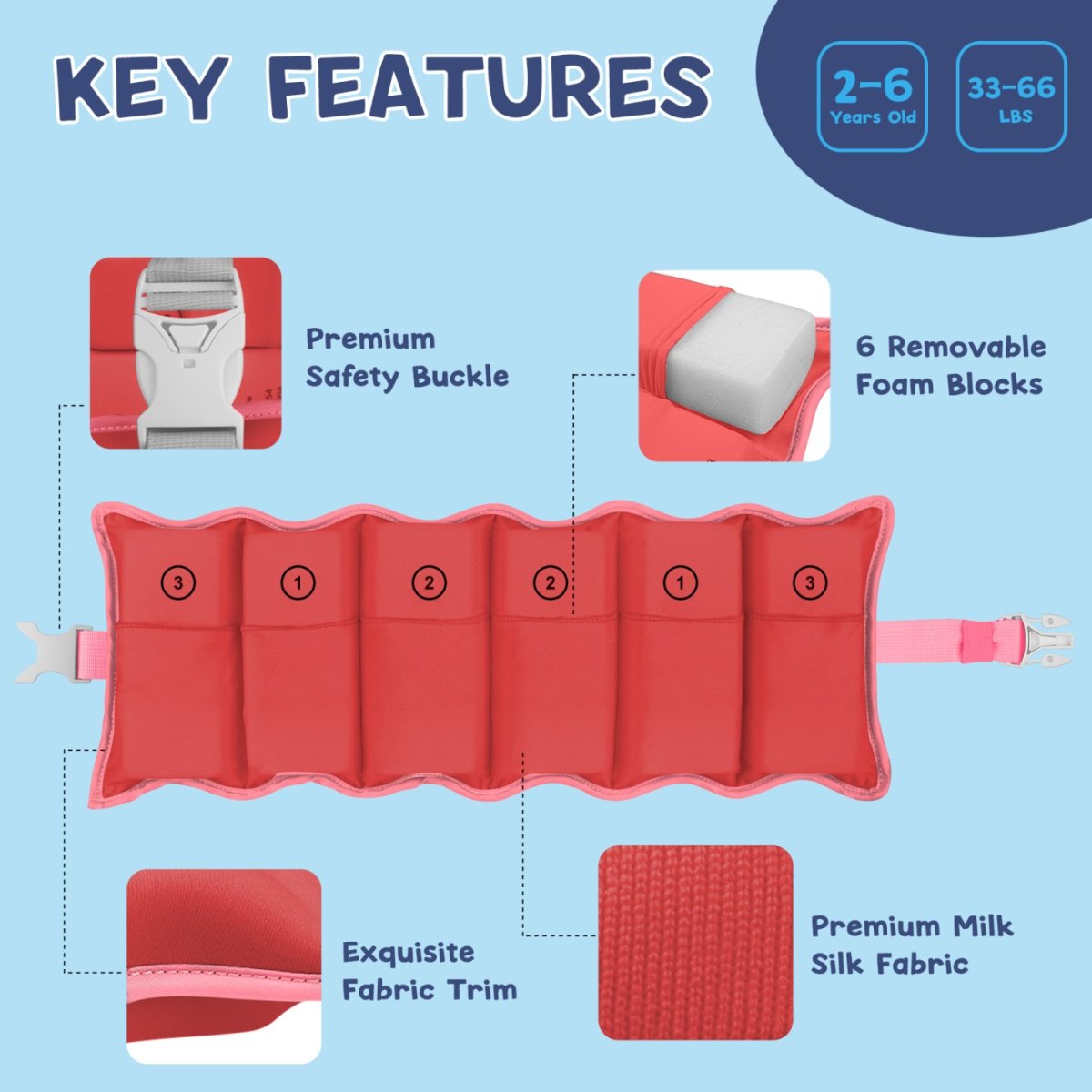 Kids swim belt pink with heart pattern