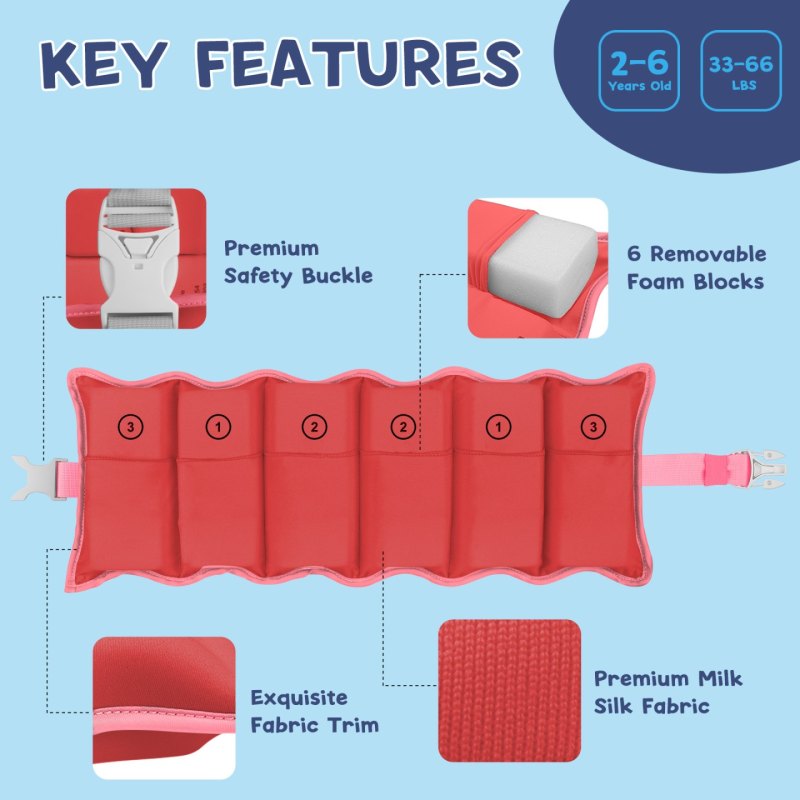 Kids swim belt pink with heart pattern
