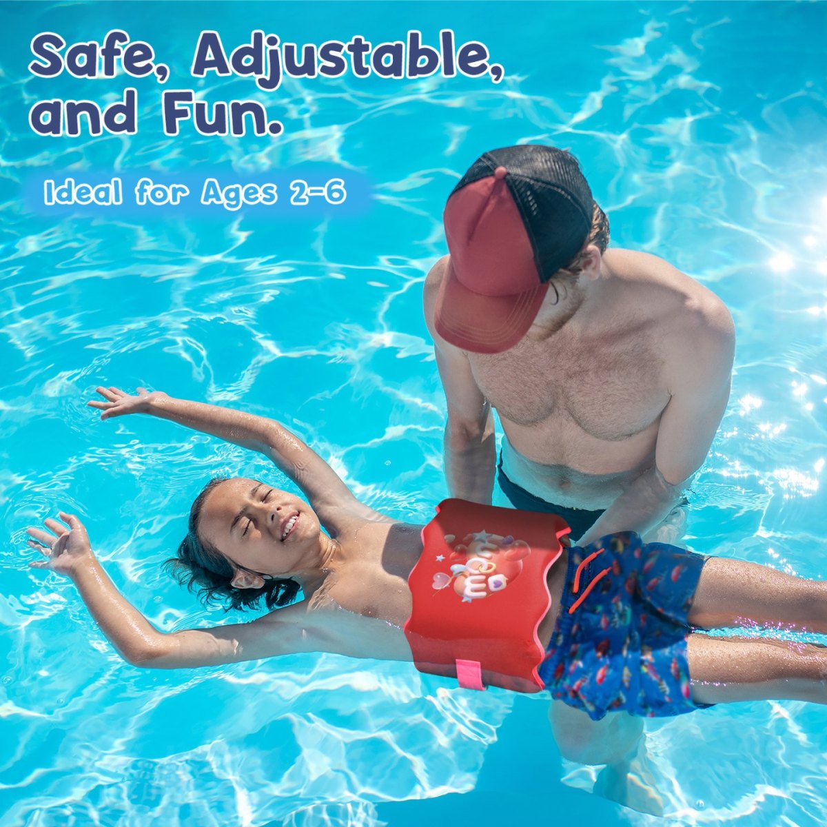 Kids swim belt pink with heart pattern