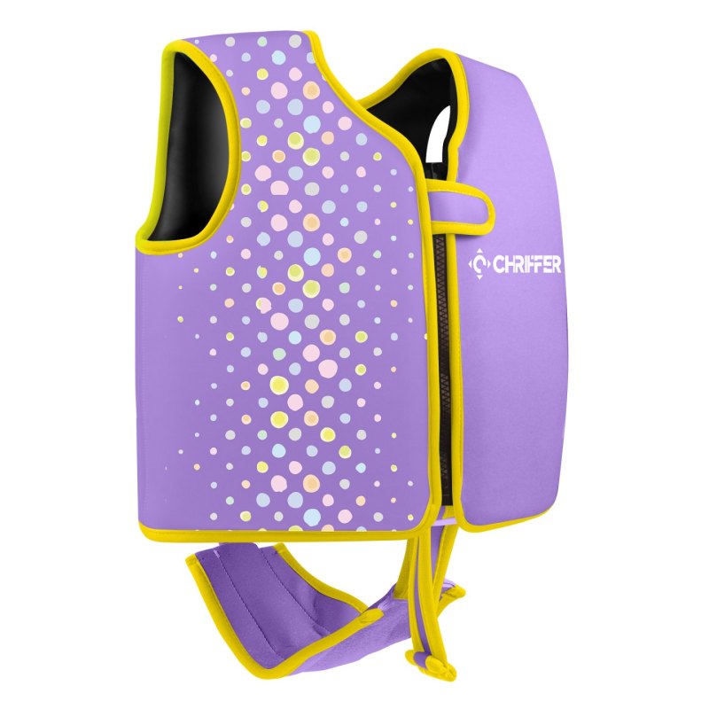 Chriffer Toddler Swim Jacket with Crotch strap for 33-66 LBS - Purple dots